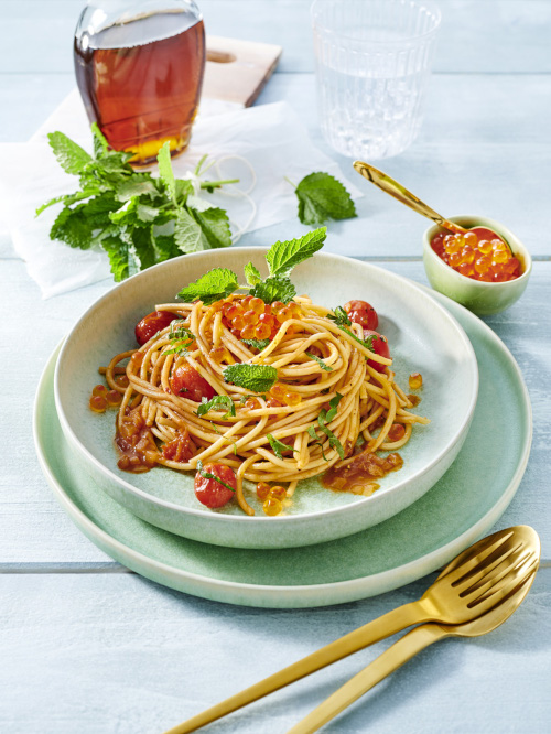Spaghetti con Ikura dell'Alaska e Porto